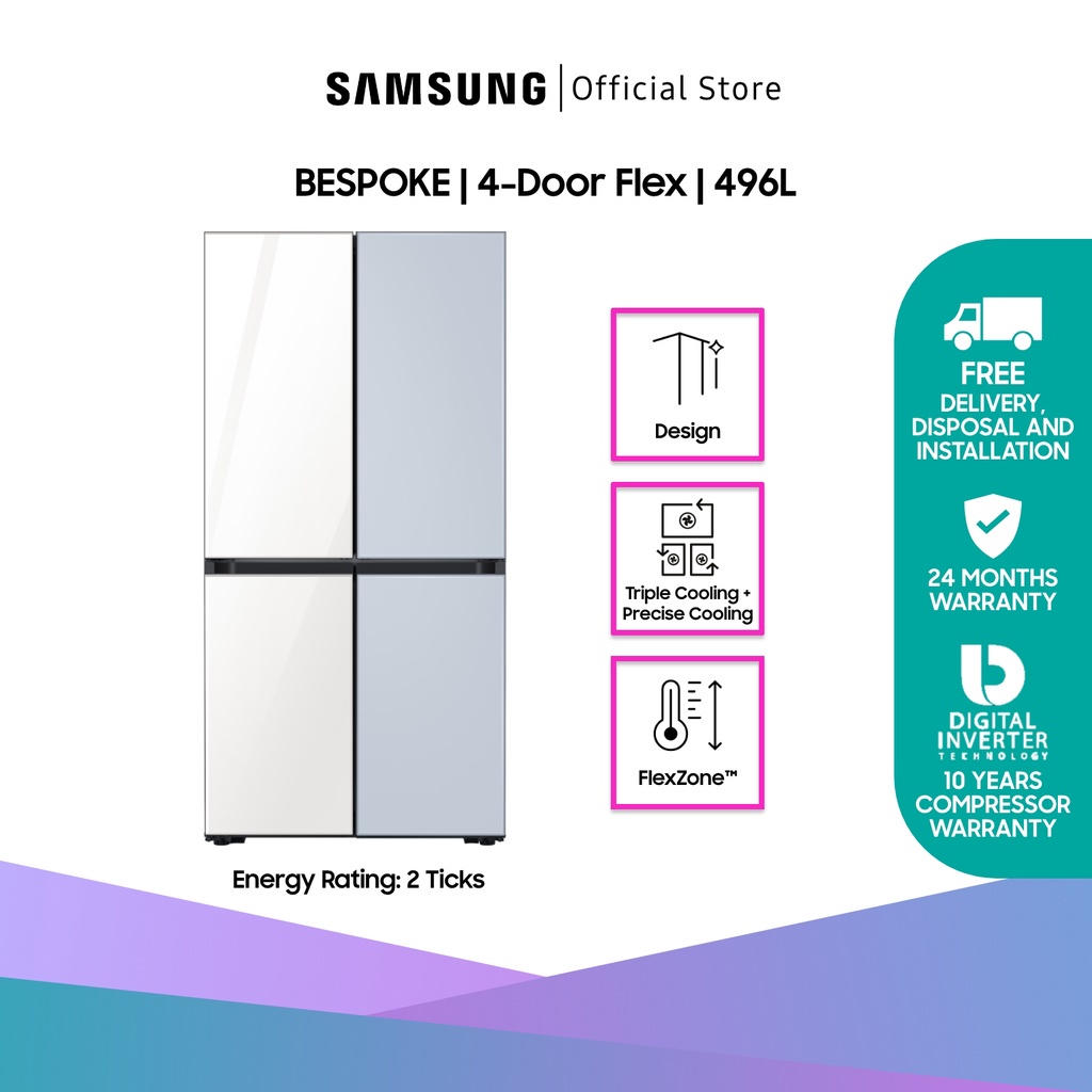 Samsung BESPOKE 496L 4Door Flex Fridge Auto Ice Maker UV