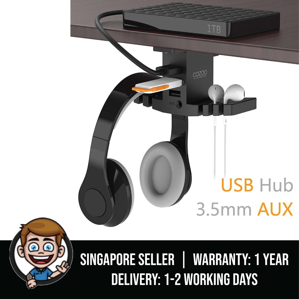 Headphone Stand With Usb Hub Cozoo Under Desk Headset Hanger Mount