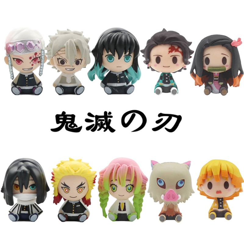 In Stock 4 6 Pcs Demon Slayer Kimetsu No Yaiba Tanjiro Nezuko Sitting Doll 5cm Anime Cute Doll Model Shopee Singapore