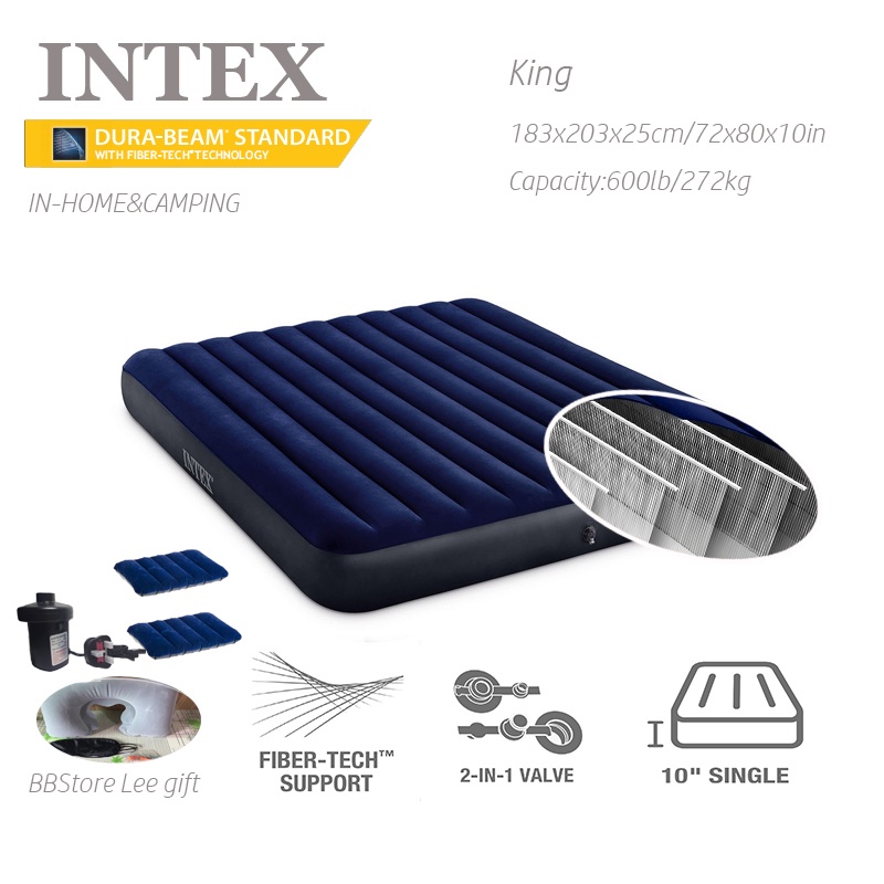 INTEX DURABEAM AIRBED with FiberTech*King72x80x10in/183x203x25cm*Electric pump(UK plug