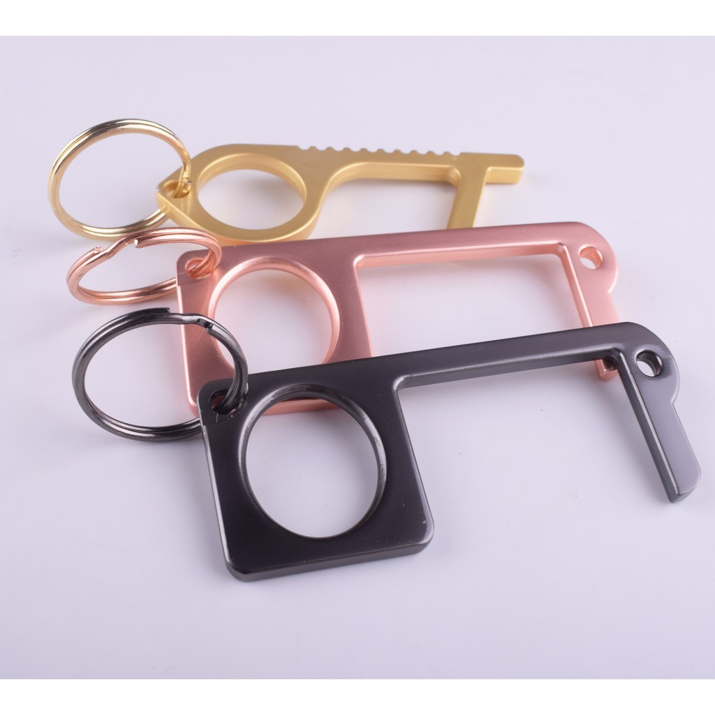 Door Opener With Key Rings Metal Rose Gold Black Gold No Touch Door Opener Button Pusher Keychain Safe Key Touch Free Tool Shopee Singapore