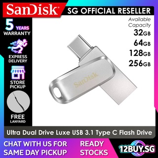 SanDisk Ultra Dual Drive Luxe USB 3.1 Type C Thumb Drive Flash Drive 32GB 64GB 128GB 256GB DC4 12BUY.SG