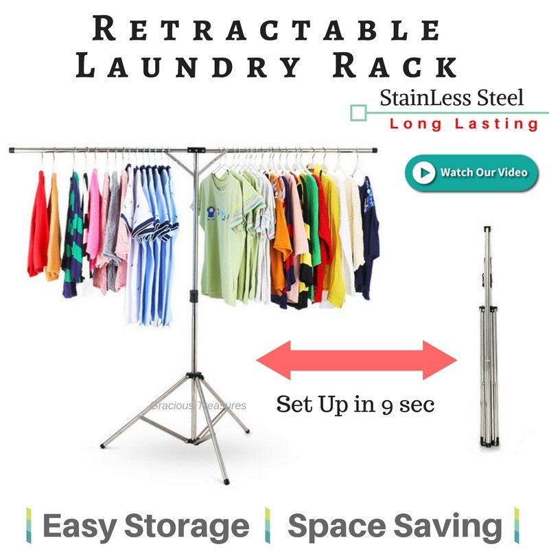 Retractable Laundry Rack Space Saving Easy Storage Clothes Rack ...