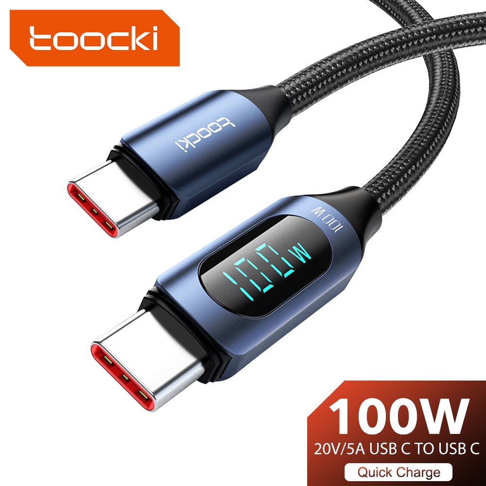 Toocki Type C to Type C Cable 100W PD Super Fast Charging Cable Digital Display For Samsung Xiaomi Type C USB Data Wire Cord