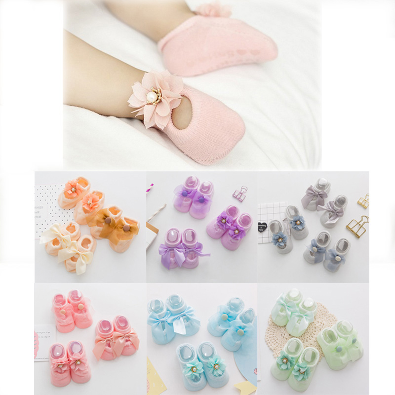 3 Pairs/Lot Lace Flower Newborn Baby Socks Cotton Anti-Slip Kids Floor Socks Bow toddler Girl Socks Spring Girls Gift sokken – >>> top1shop >>> shopee.sg