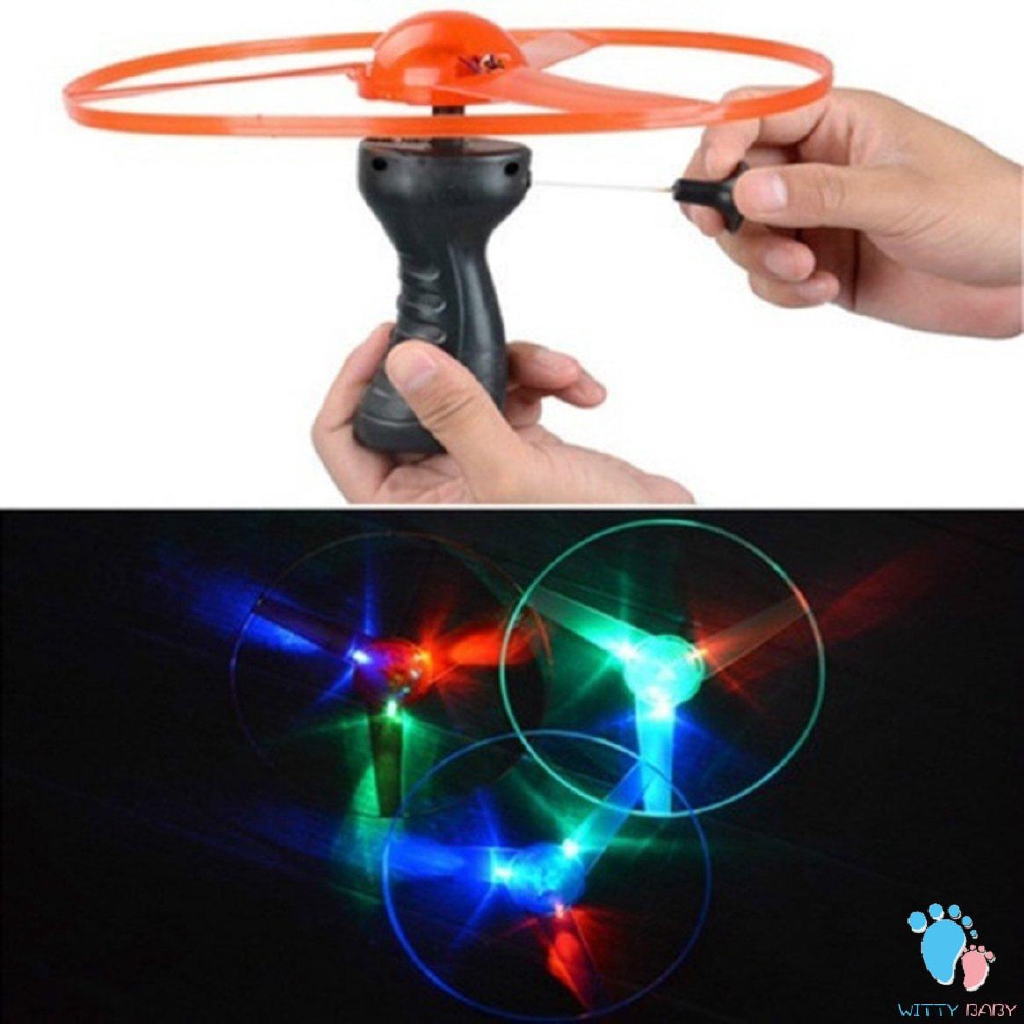 Spinning Flying Disc Educational Toys Pull String UFO LED Light Up Flying Saucers Random Color Funny Colorful Helicopters Toy Kids Gift JiuRong Flying Disc Toy 
