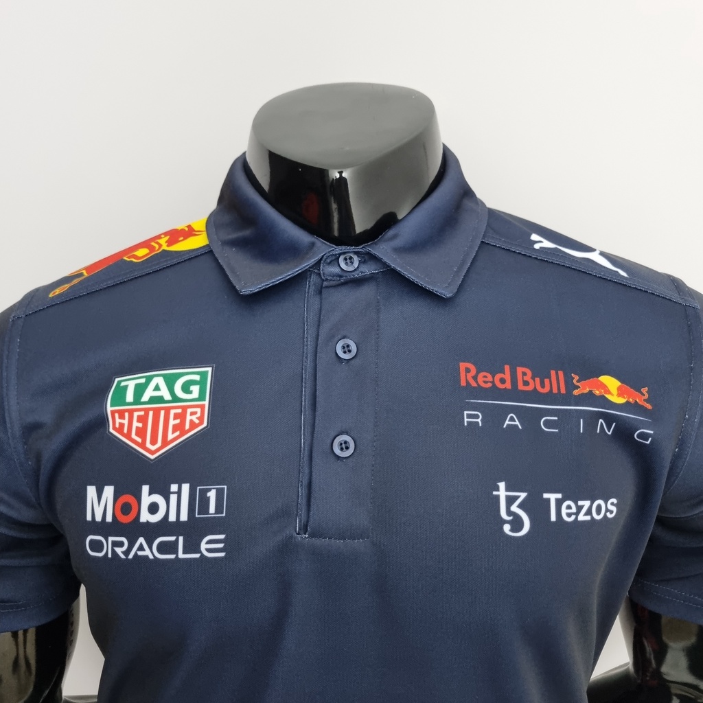 Image of Red Bull Racing 2022 Team Polo Shirt Uniforms Men's Modern Fit Short Sleeve Collar Golf Polo Shirt Script Logo #2