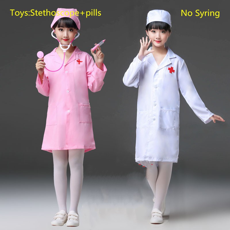 Cap Cosplay Outfit Hallowen Details about   Kids Boys Girls Doctor Uniform Coat Nurse Costume 