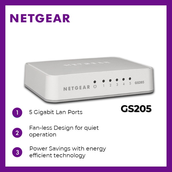 NETGEAR 5Port Gigabit Unmanaged Switch (GS205) Desktop or