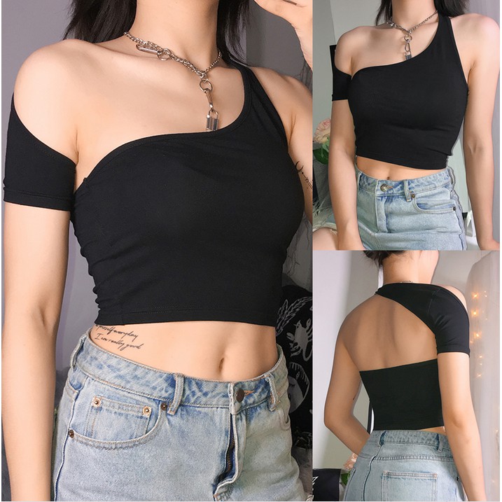 ladies black one shoulder top