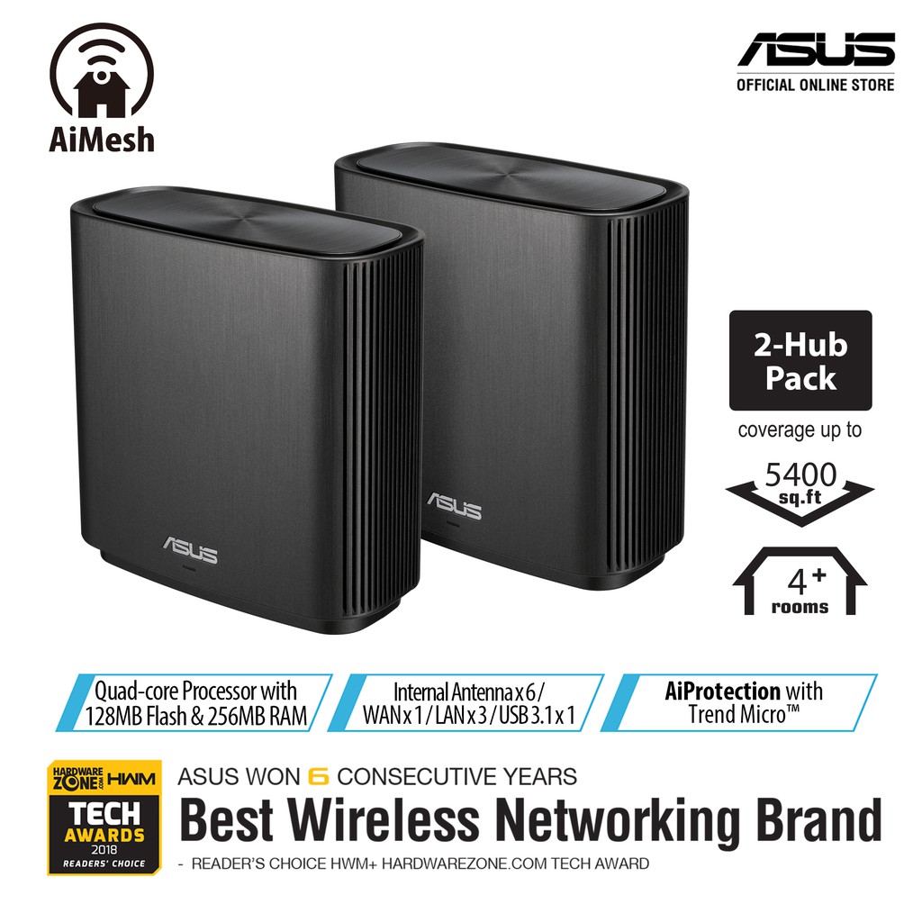 ASUS ZenWiFi AC (CT8) AC3000 Tri-band Whole-Home Mesh WiFi System ...