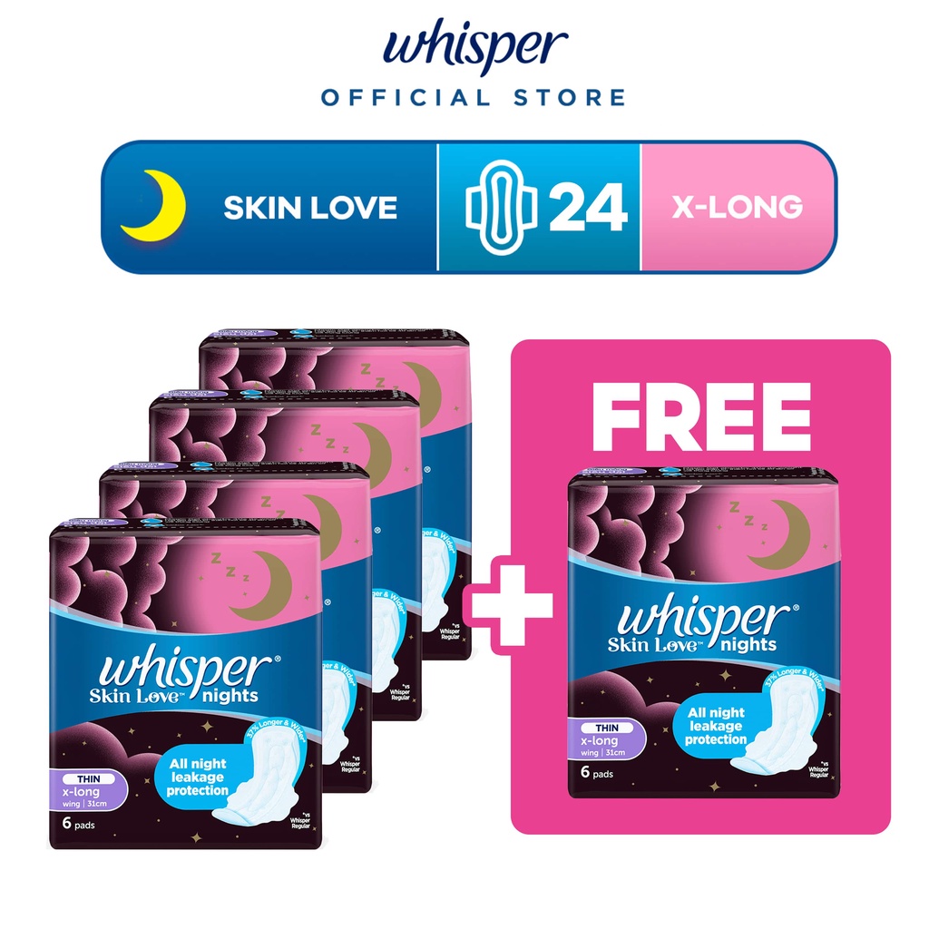 [Bundle Of 4 + 1 FREE] Whisper Skin Love Night Thin Sanitary Pads Wings ...