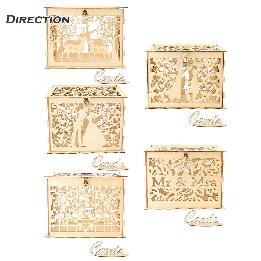 Sweet Carving Wooden Diy Wedding Case Supplies Card Holder Money