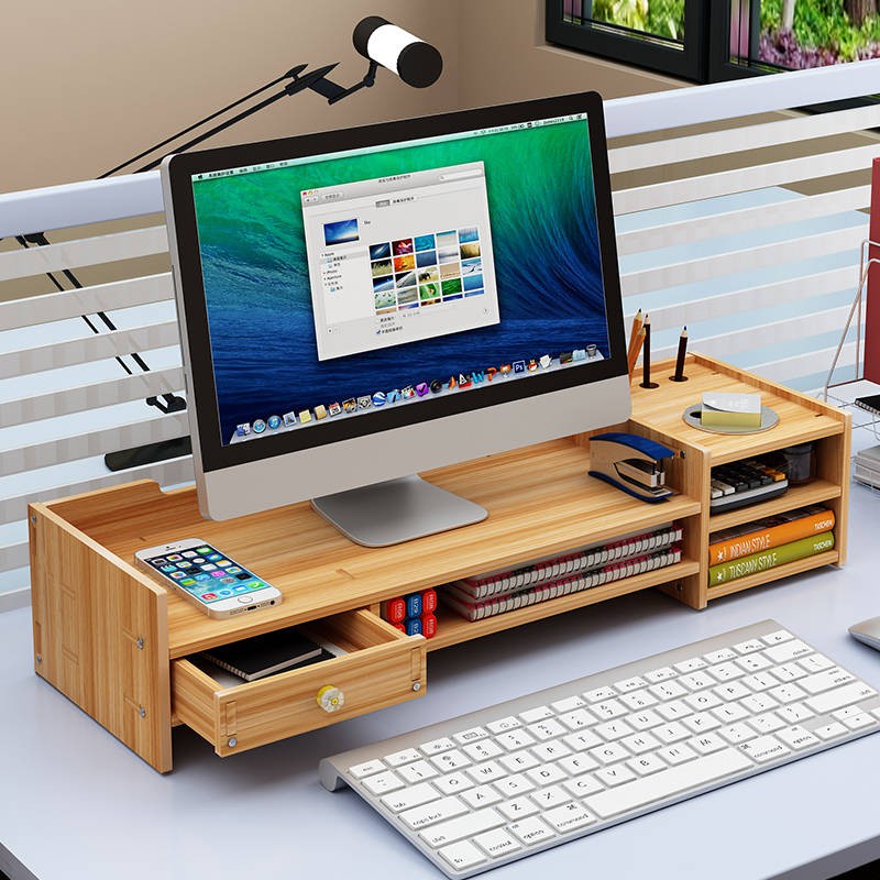Wooden Desk Pcs Shelf Desktop Computer Display Base Desktop Folder