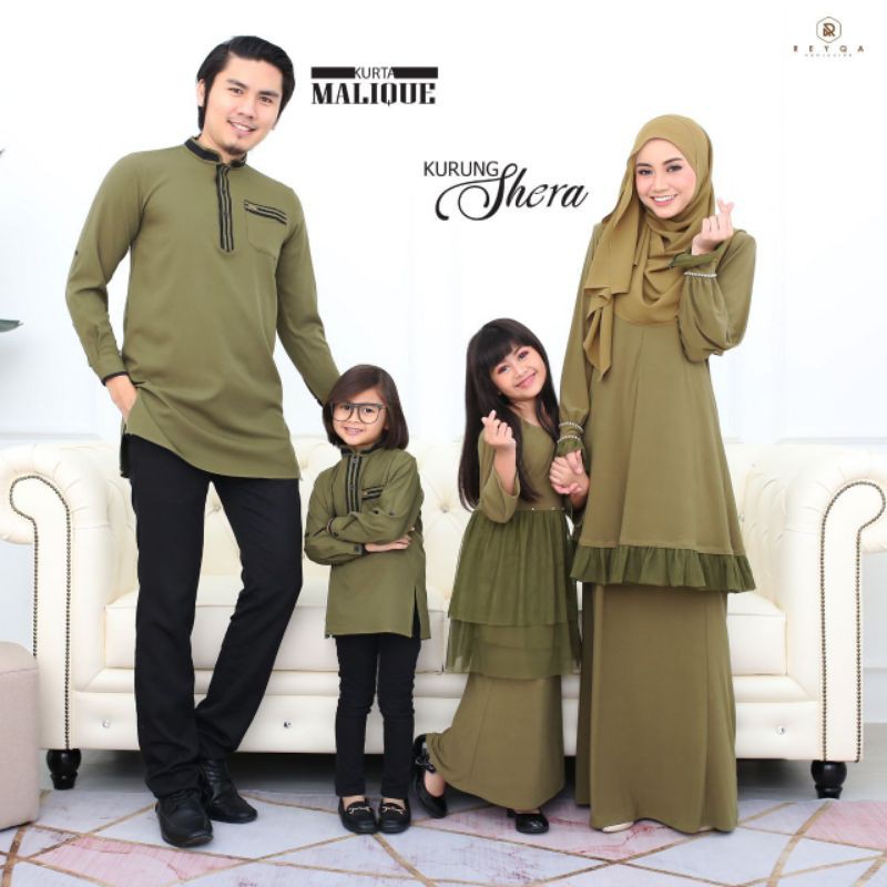 Shop Malaysia Kurung Shera Dan Kurta Malique Sedondon Set Family Olive Green Baju Raya 2021 Baju Sedondon Shopee Singapore