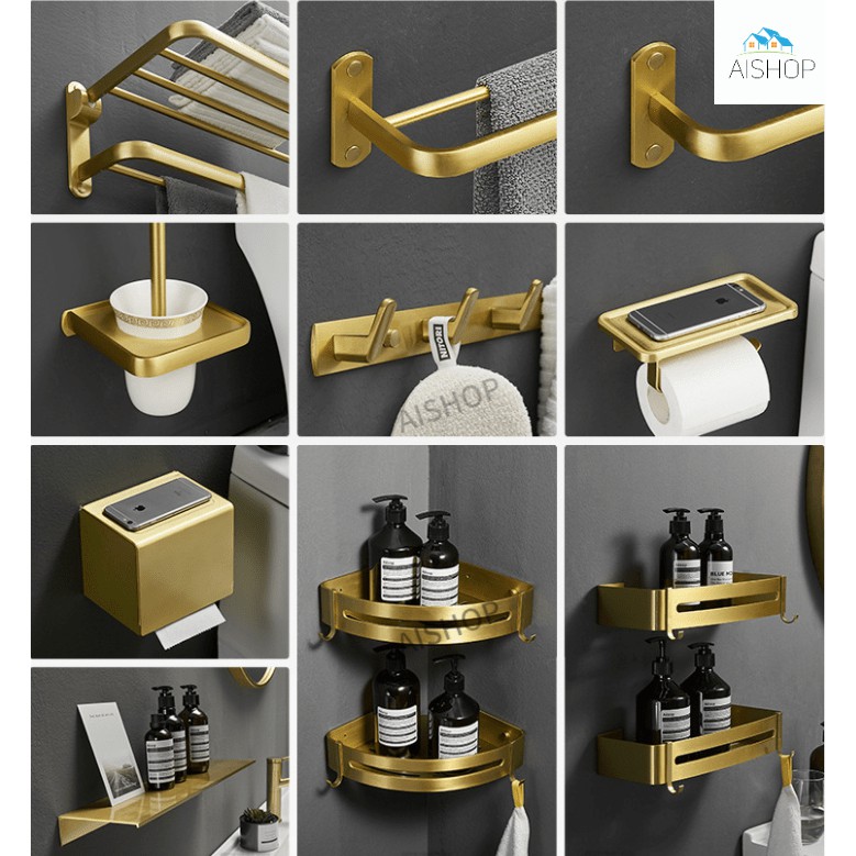 [SG Seller]Bathroom Accessories Set Brushed Gold Bathroom Shelf,Towel ...