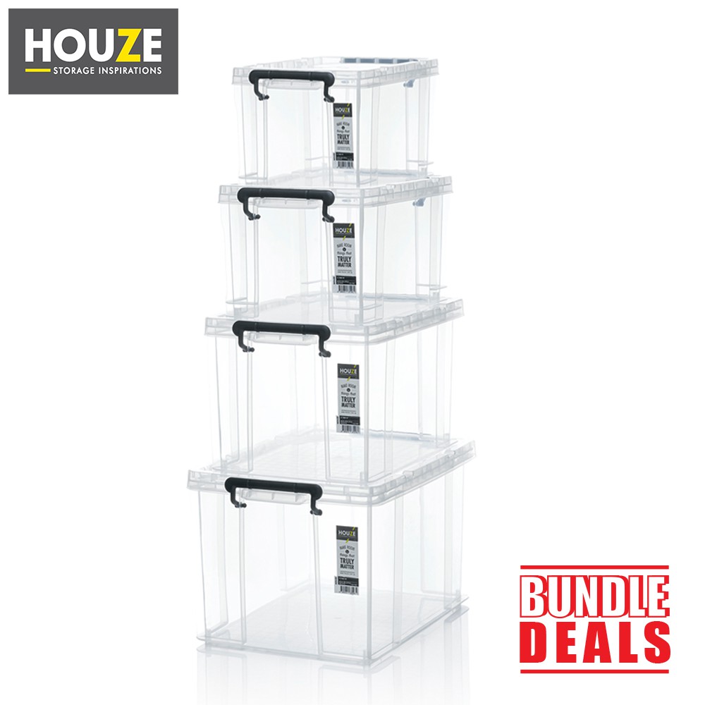 [Set of 3] HOUZE - \u0026#39;STRONG\u0026#39; Storage Boxes Collection [21L - 98L] | Shopee Singapore