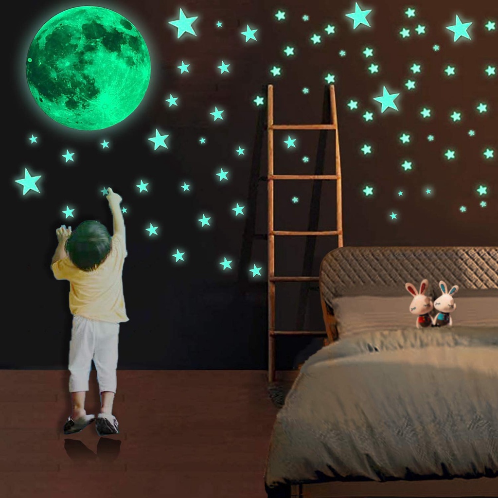 Glow in The Dark Wall Stickers,Stickers Luminous Dots Stars Moon and Dots Stars Ceiling Decoration Luminous Adhensive Space Stickers for Babys' Bedroom Decor 