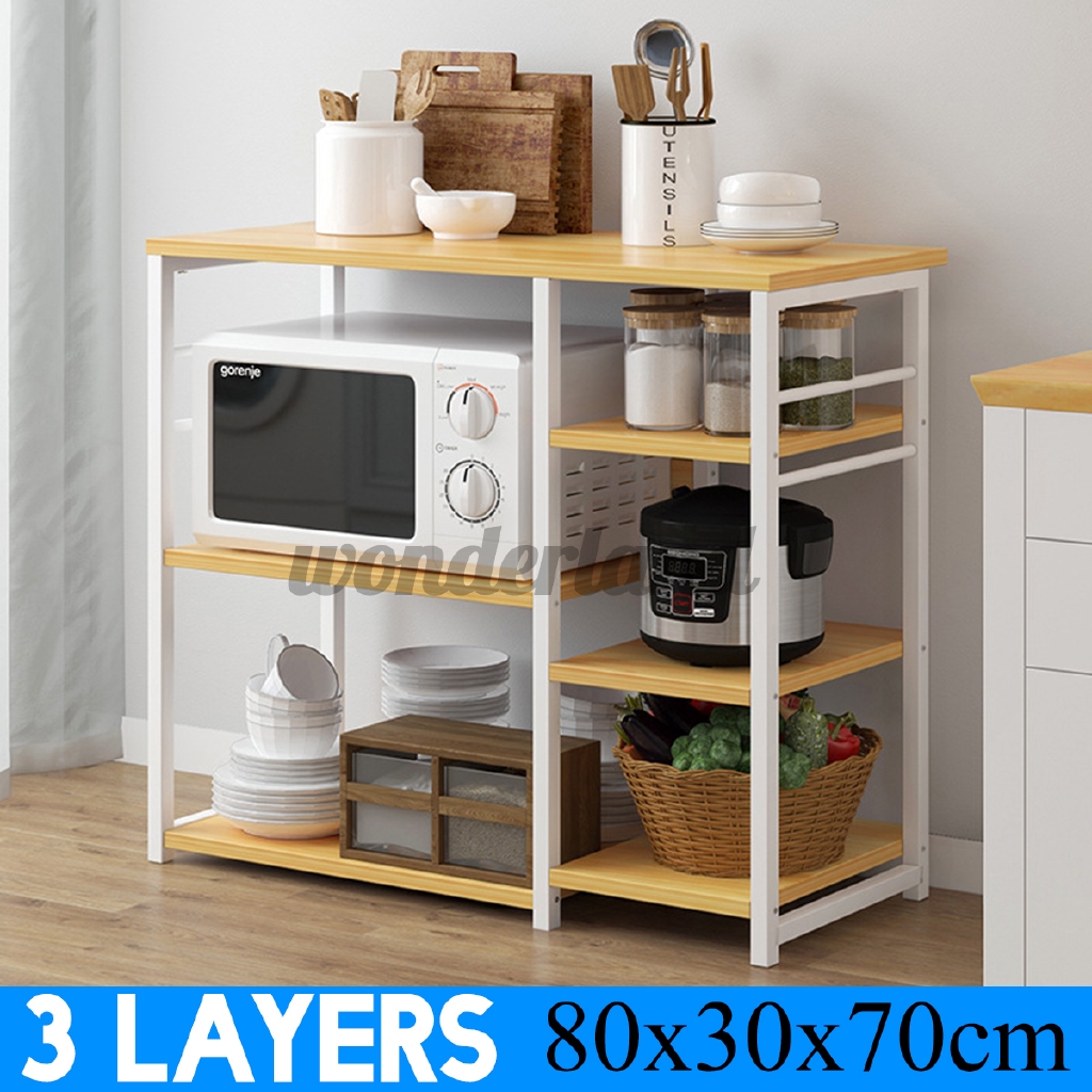 Wooden 3 Tiers Microwave Oven Rack Stand Shelf Kitchen Storage Organiser Cart Shopee Singapore