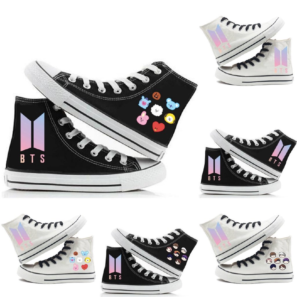 Kpop BT21 BTS Fashion Hightop Canvas Shoe Unisex Couple