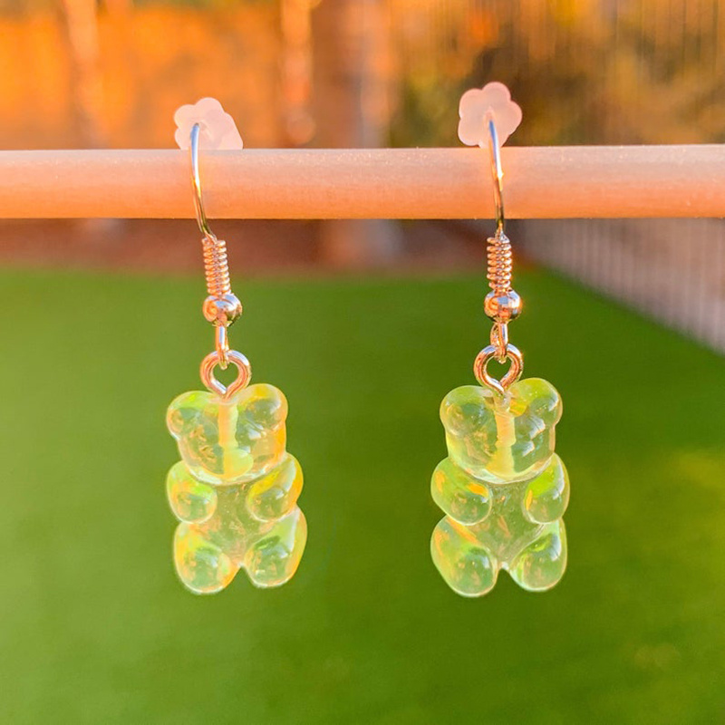 Candy Color Resin Cartoon Bear Earring/ Cute Jelly Bear Pendant Ear Hooks/ Transparent Bear Women Fashion Dangle Gifts Jewelry
