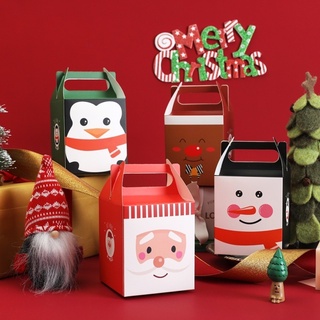 4 Styles Merry Christmas Candy Apple Box/ Santa Claus Snowman Printed Cookie Wrap Box/ Xmas Eve Gift Packaging Container #2