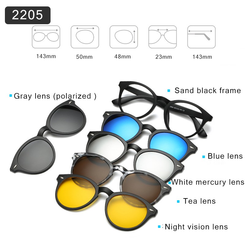 Sun Glasses 6 In 1 Magnetic Eyeglasses Clip On Polarized Lens Sunglasses Shopee Singapore