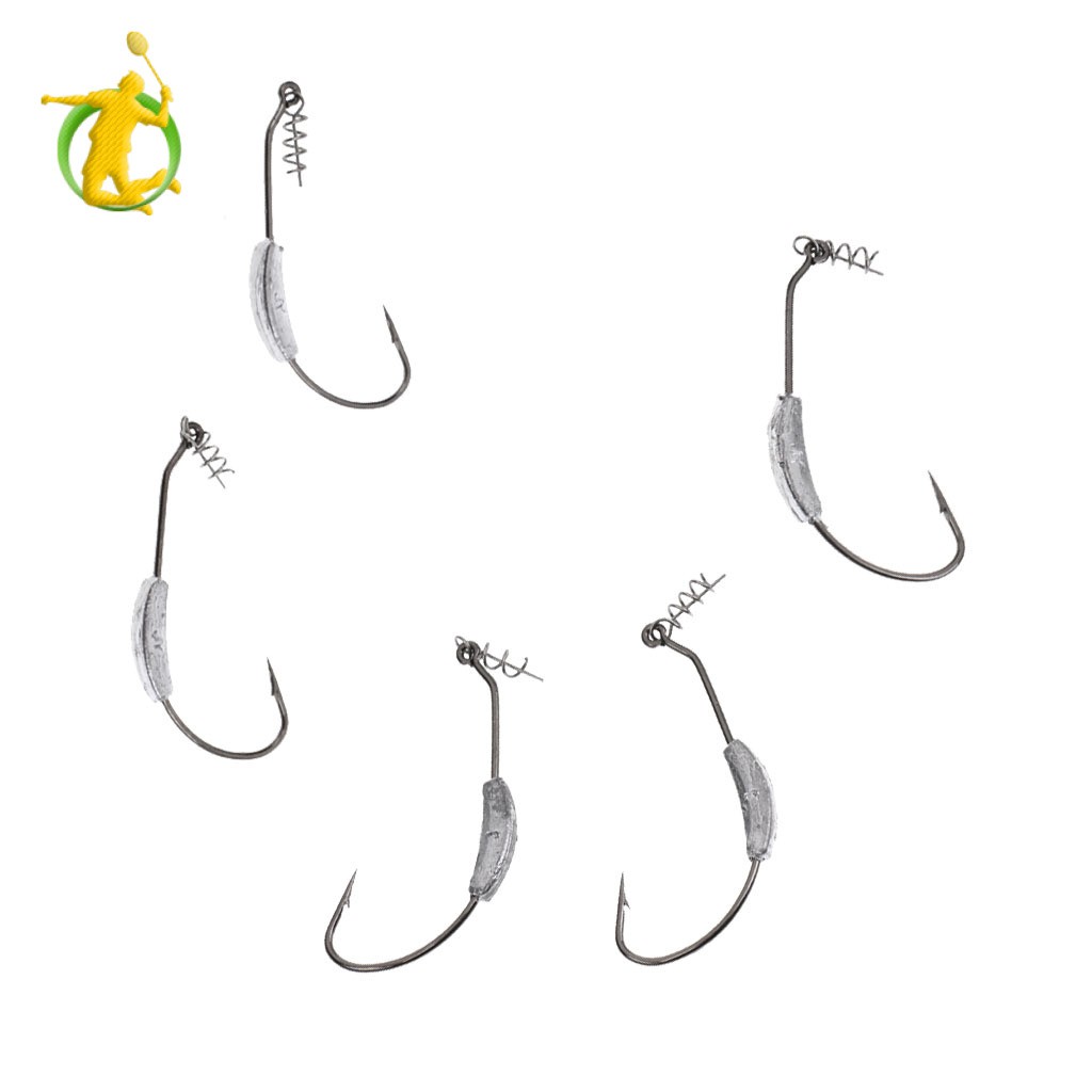 Weighted Spring Twist Lock Wide Gape Weedless Fishing Hooks Worms Lures 3g 