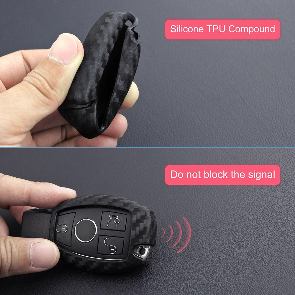 Carbon Fiber Smart Car Key Case Cover Holder Accessories  For Mercedes-Benz Fob 