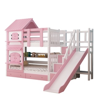 Bed Frame Children's Bed Wood Solid Children Upper Lower Bunk High and Low Double Layer Mother Girl Princess Castle Small Tree House with Slide Cj #5