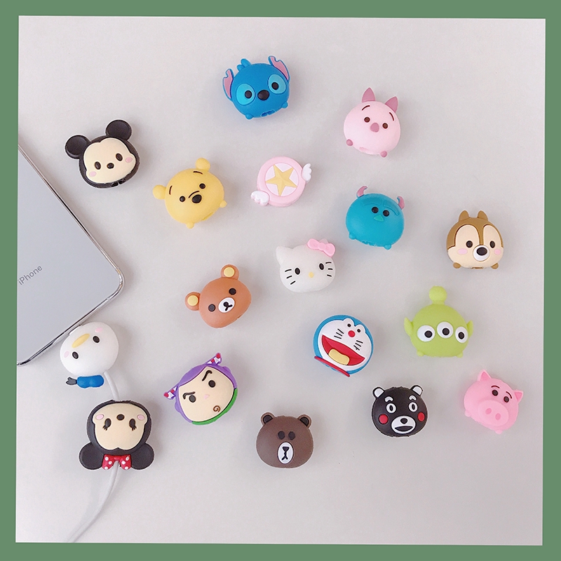 Ready Cable Bite USB Android For iPhone Lightning Cable Type C Cute Cartoon  Cute Stitch Bear Mickey Accessory protector Sleeve | Shopee Singapore