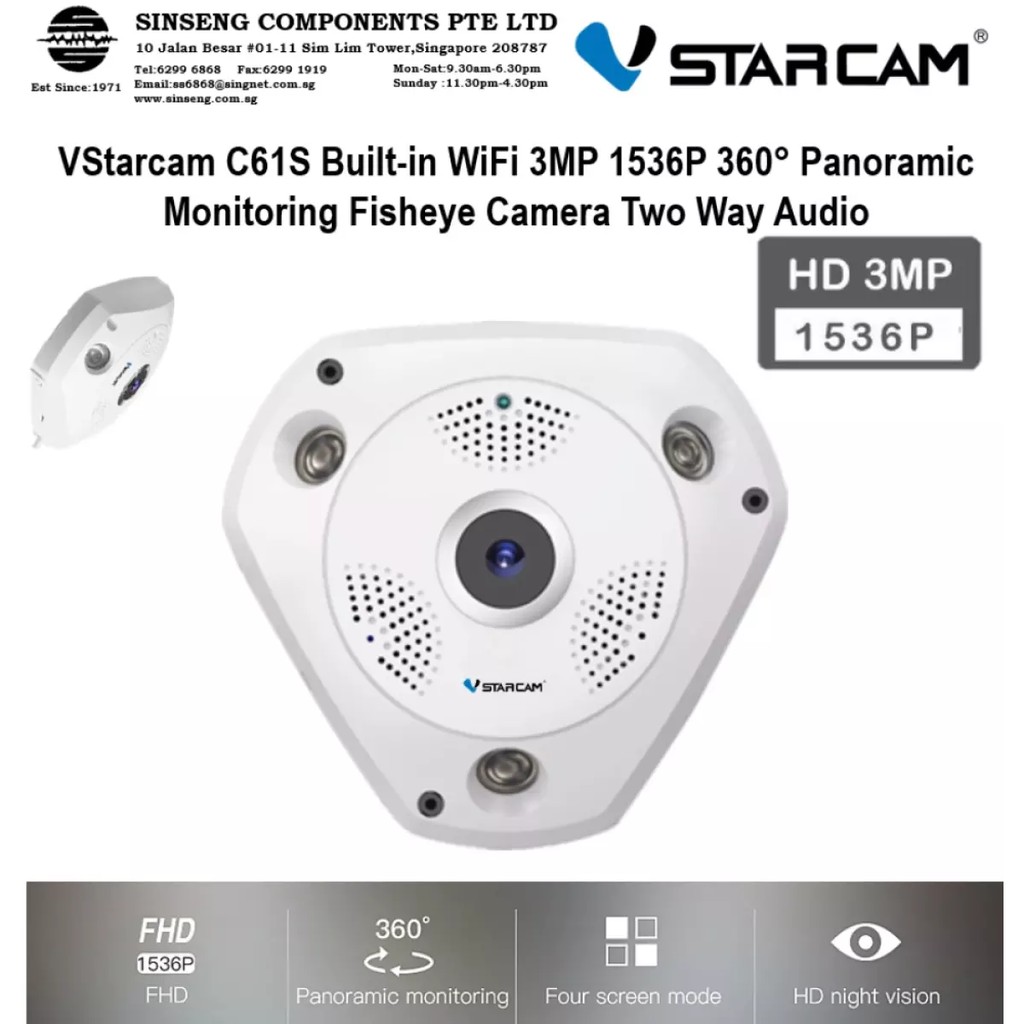 Vstarcam Wifi Fisheye 3MP 1536P Night Vision Two-way Wireless Panoramic Camera 