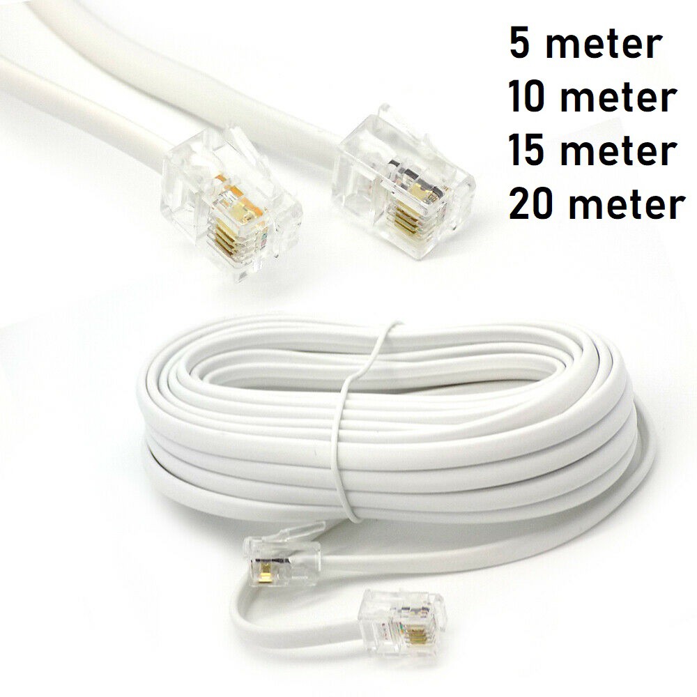 Shop Malaysia Rj11 Plug Telephone Fax Modem Line Cable White Male To Male 6p4c 10m 15m 20m Shopee Singapore