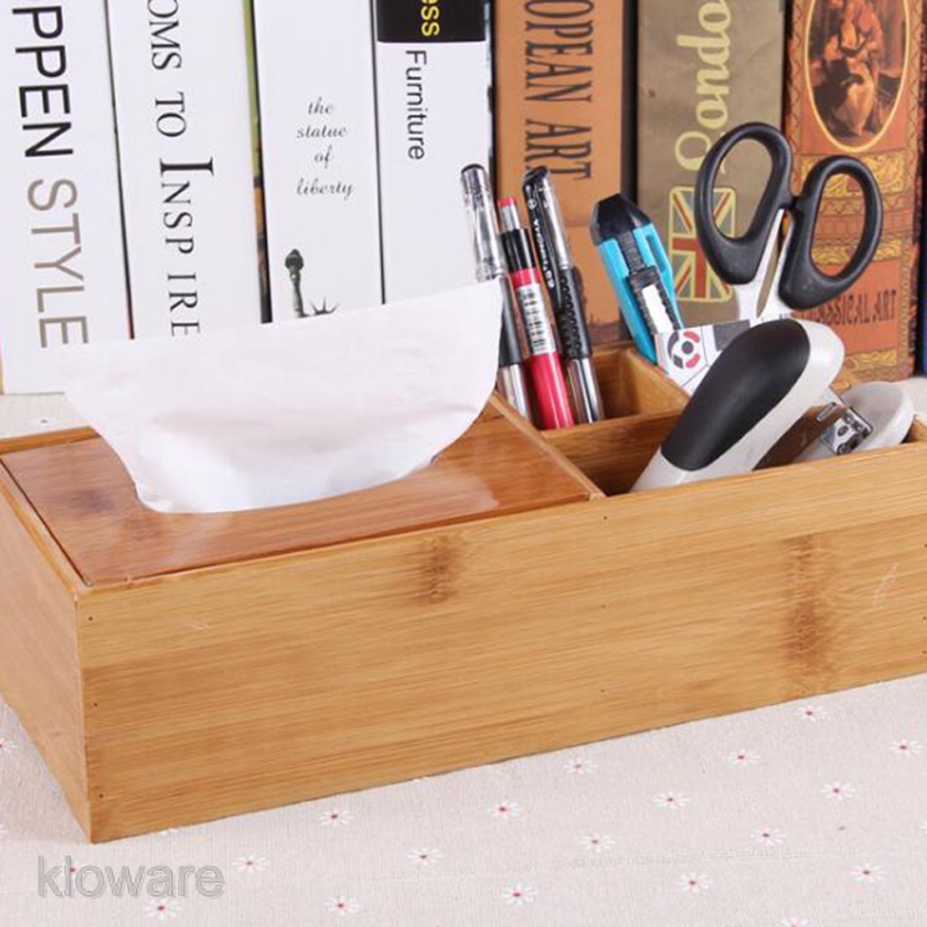 European Desk Accessories Organizer Box Bamboo Tissue Holder Pen