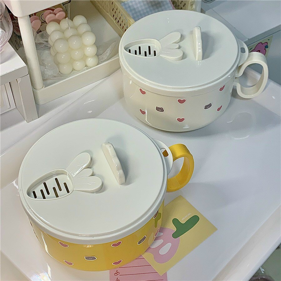 [NEW] Bát Úp Mì Gấu Hello Tiện Lợi Có Nắp Đậy Tay Cầm Cao Cấp