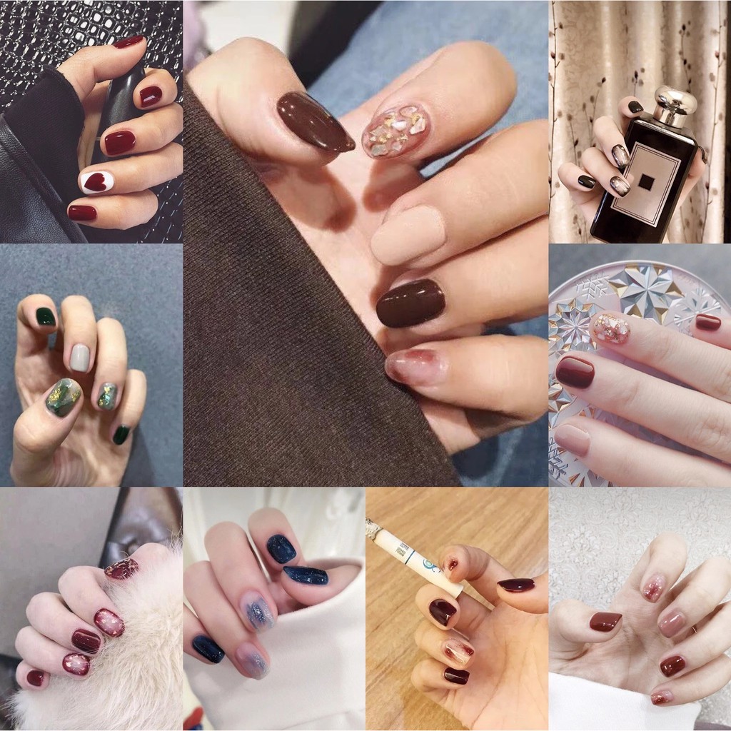 With Glue』Full Beauty Nail Art Plain Fake Nails Tips Press on manicure  Coffin Fake nail With Glue Stick Designs Clear Display Set Full Cover  Artificial Short Kiss French Nails Extension coffin fake