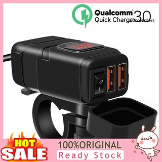 ALOH_Motorcycle QC3.0 Fast Charging Dual USB Charger Power Adapter with Voltmeter