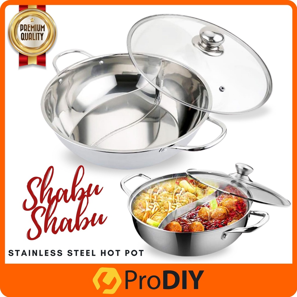 Stainless Steel 2 in 1 Hot Pot Shabu Dual Site Induction Gas Stove Cookware Soup Cooking Pot Periuk Steamboat