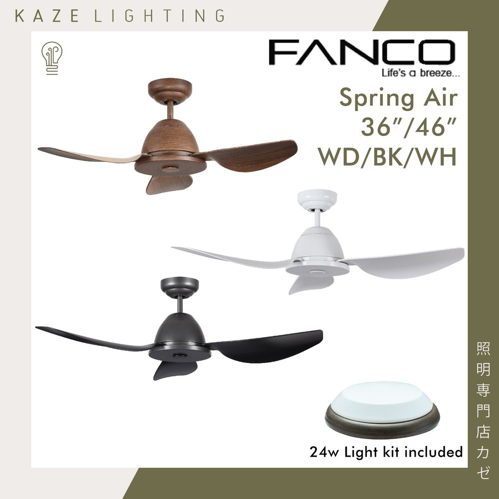 Fanco Ceiling Fan Spring Air 36 46 Inch With 24w 3 Tone Led Light And Remote Control