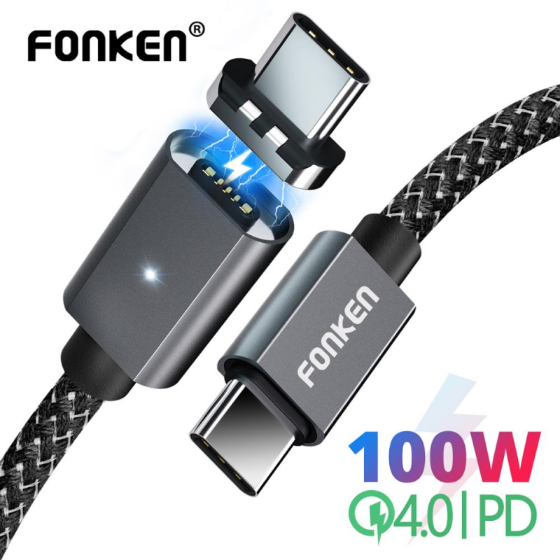 Fonken 5A/100W Magnetic Fast Charging Cable Usb-C Type C Cable For Phone Laptop