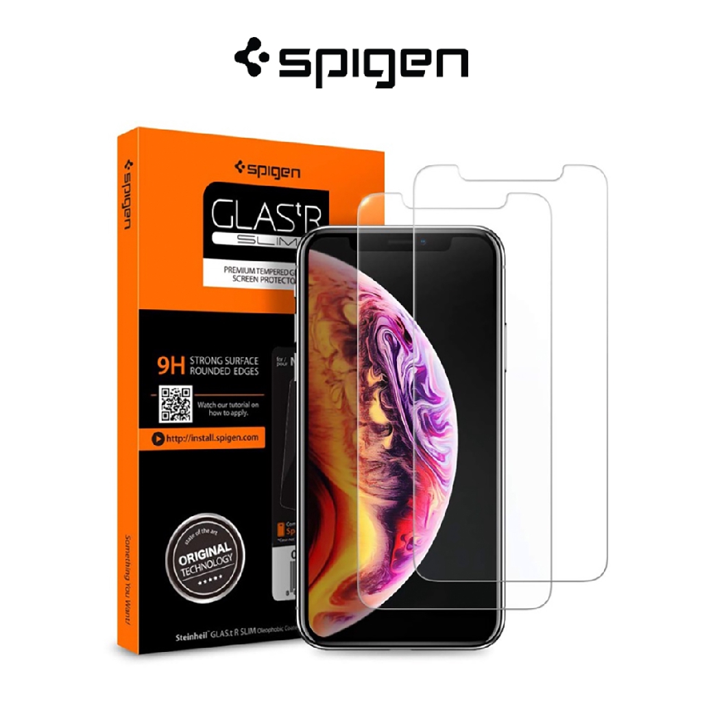 Spigen [2 Pack] iPhone 11 Pro / iPhone XS Screen Protector Glas.tR SLIM ...