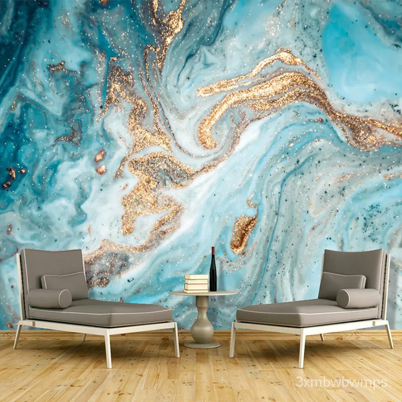 Custom 3D Wallpaper Modern Ink Landscape Abstract Golden Marble Texture Wall  Painting Living Room Art Home Decor Blue Wa | Shopee Singapore