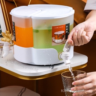 【Ready Stock】5.2L Large Capacity Rotatable Drink Dispenser Beverage Container Fridge Cold Kettle Three Grid Refrigerator Drink Dispenser Storage Box冰箱厨房冷水壶茶壶洗衣液储物罐