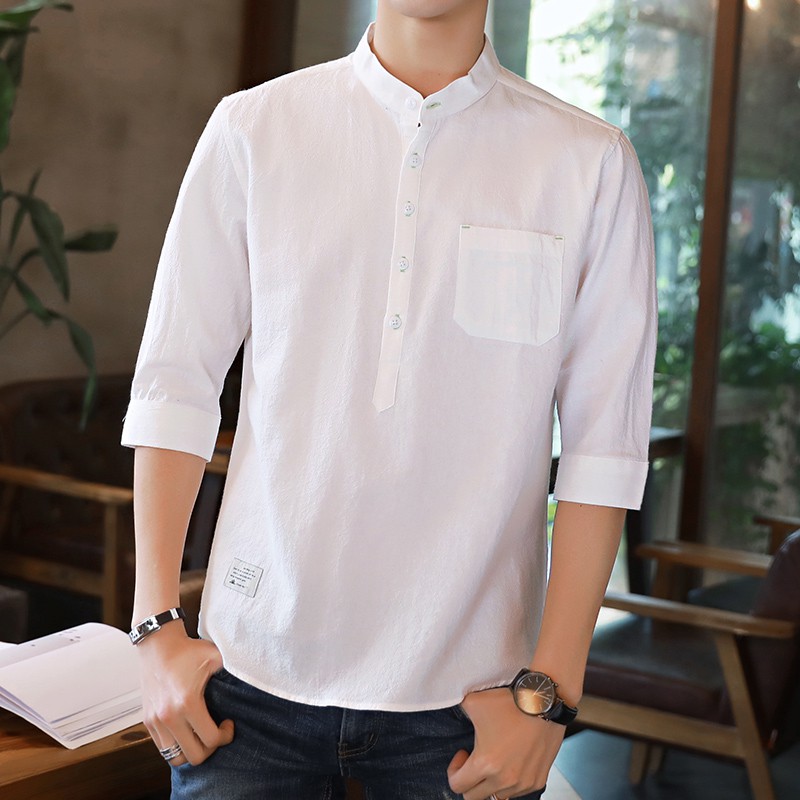 Men Shirt 100 Cotton Summer Short Sleeve Slim Fit Shirts Plain Kemeja Lelaki Ready Stock Kurta Shopee Singapore