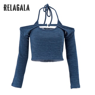 RelaGala Women's   Sexy Solid Color Off Shoulder Halter Knit Suit