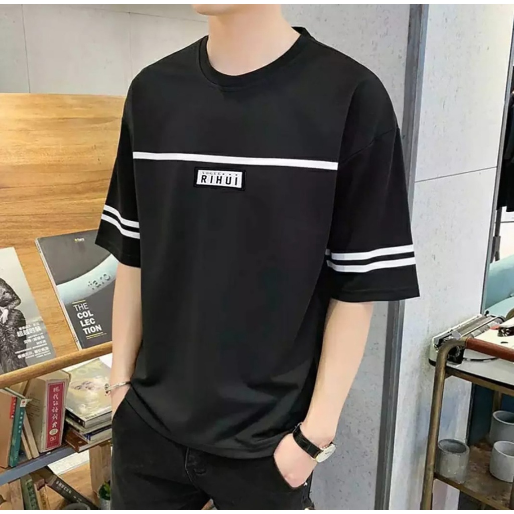 COD - Atasan pria Rishui Lengan Pendek Kaos Pria Terlaris Fashion Pria Pakaian Pria