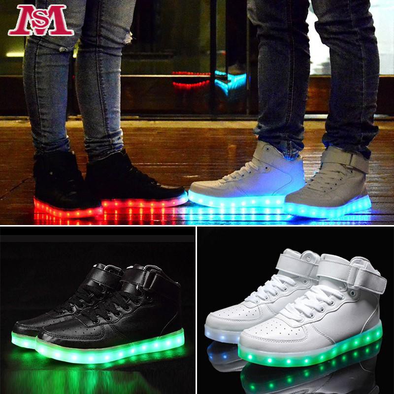 USB Unisex High Top LED Light Lace Up Sportswear Sneaker Luminous Shoes Casual 
