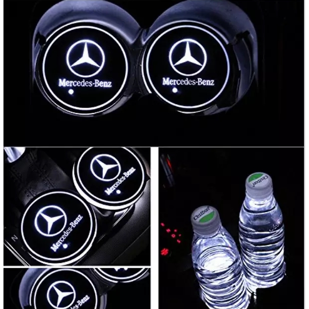 2pcs Mercedes Benz Car LED water coaster LED light cup bottom pad