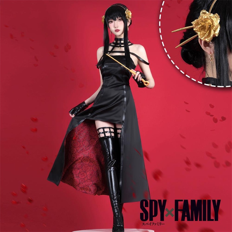 Anime Spy Family Yor Cosplay Killer Assassin Gothic Halter Black