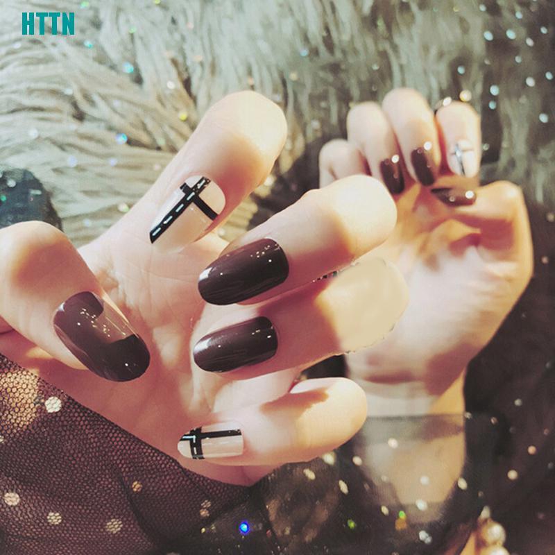 Httn 24pcs Wine Red Fake Nails Art Tips Acrylic Nail False Full Cover Manicure Decor Shopee Singapore